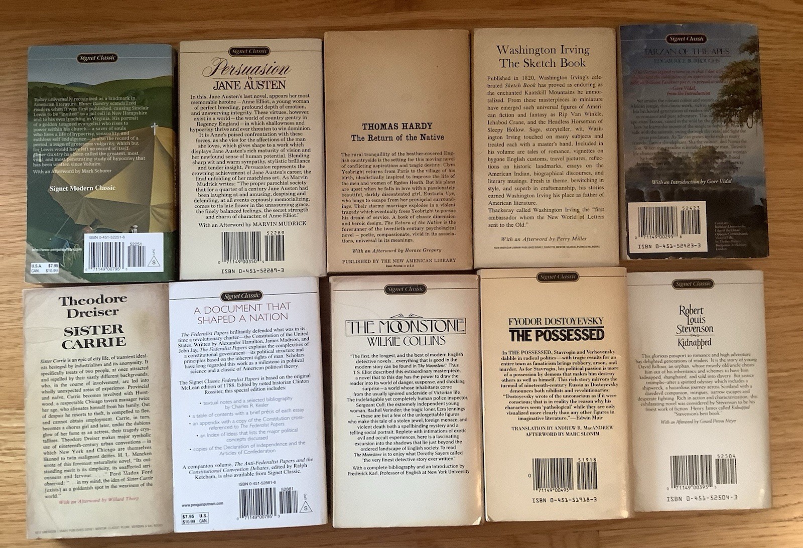 Lot of 10 Vintage Signet Classics PB Books Austen, Dreiser, Lewis, Hardy +++