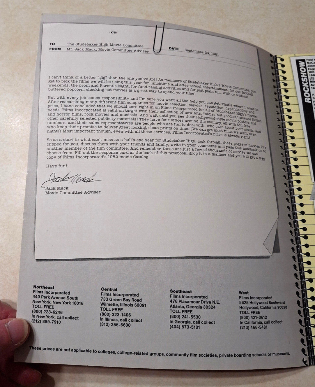 Films Incorporated Catalog 1981-1982 16mm Films High School Movie Notebook