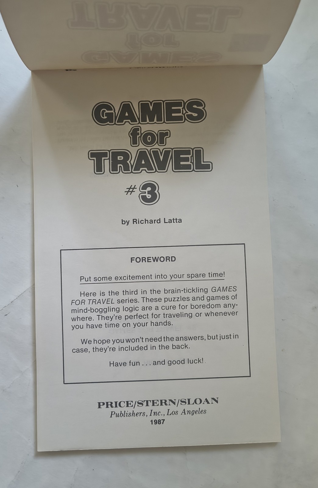 Games for Travel #3 Paperback Richard Latta (1987, PB) HTF Unmarked