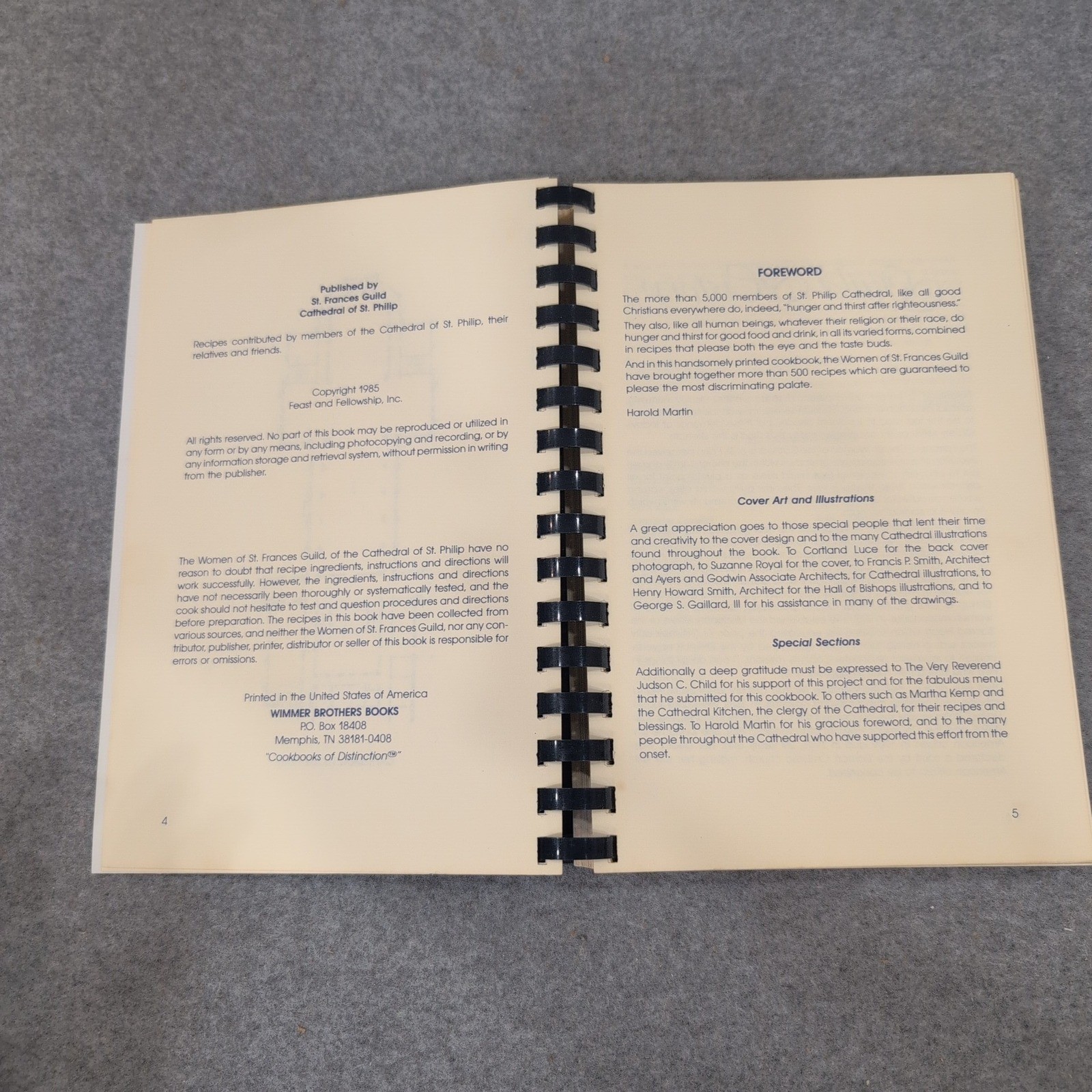 Feast and Fellowship St. Philip Cathedral Atlanta Cookbook 1985 Wimmer Books