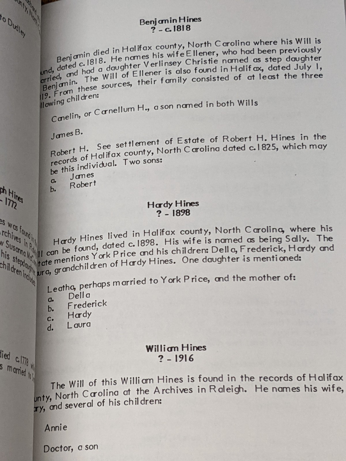 John William Hines and His Descendants of North Carolina & Virginia 1600-1876