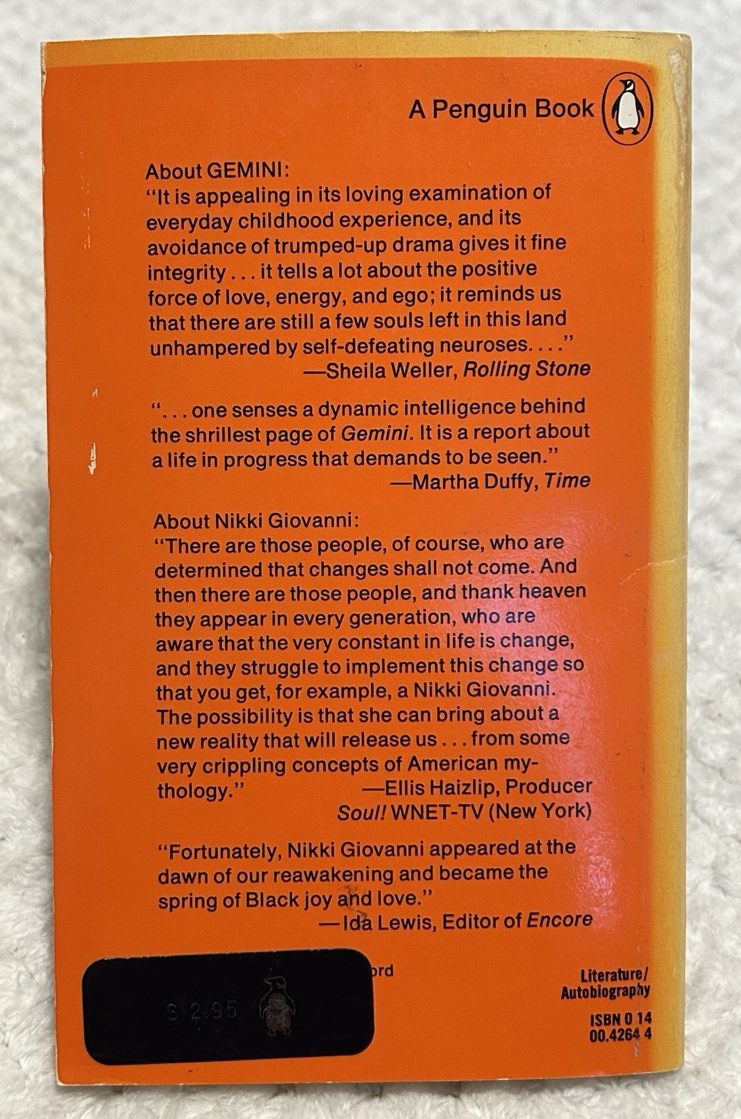 Nikki Giovanni Gemini 1980 Penguin Book Paperback An Extended Autobiographical