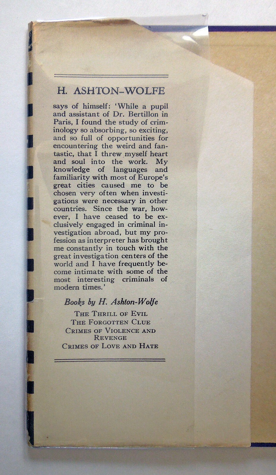 The Thrill of Evil – Harry Ashton-Wolfe, 1930 hc w/dj, Houghton Mifflin Company