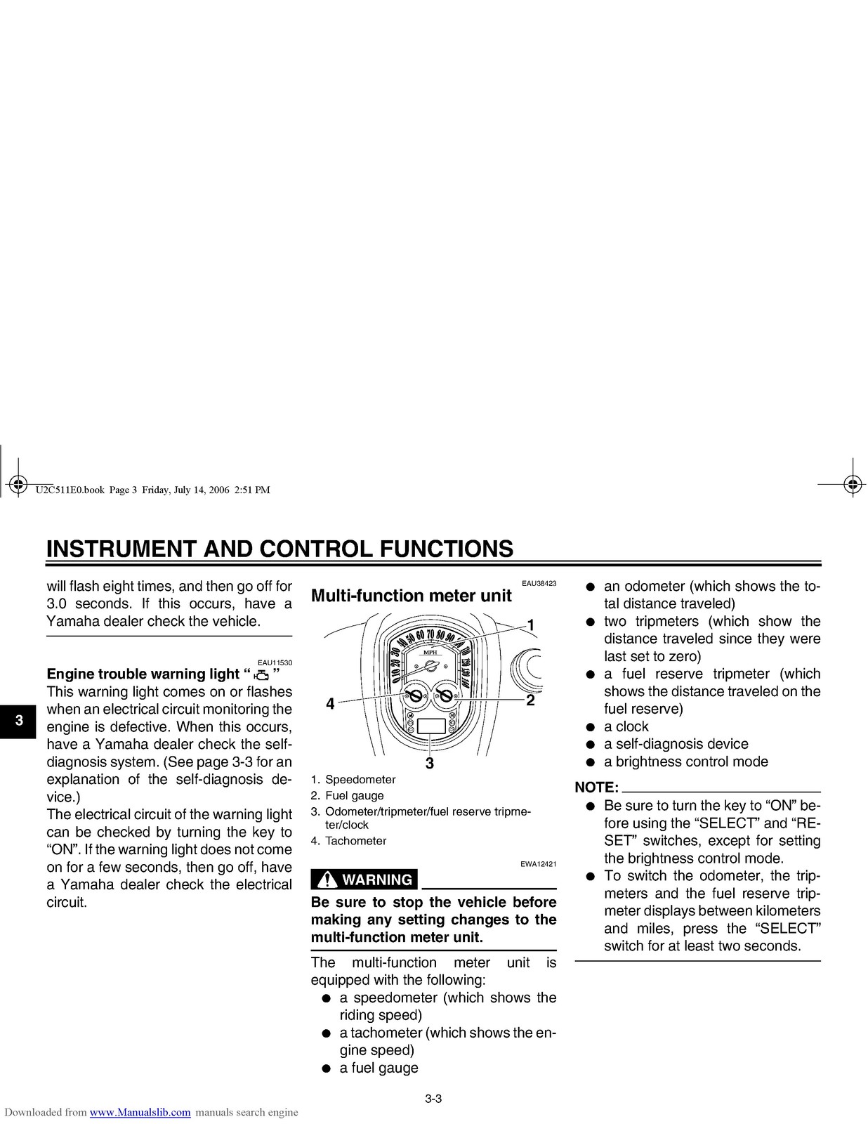 YAMAHA XV19CTSW XV19CTW XV19CTMW Stratoliner Owners Manual – WIRE BOUND – COVERS