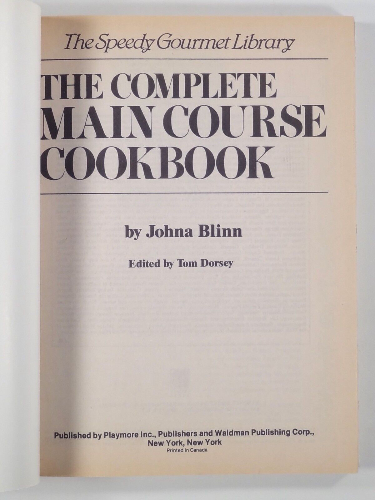 1987 Blinn COMPLETE MAIN COURSE COOKBOOK Speedy Gourmet Library PLAYMORE TPB
