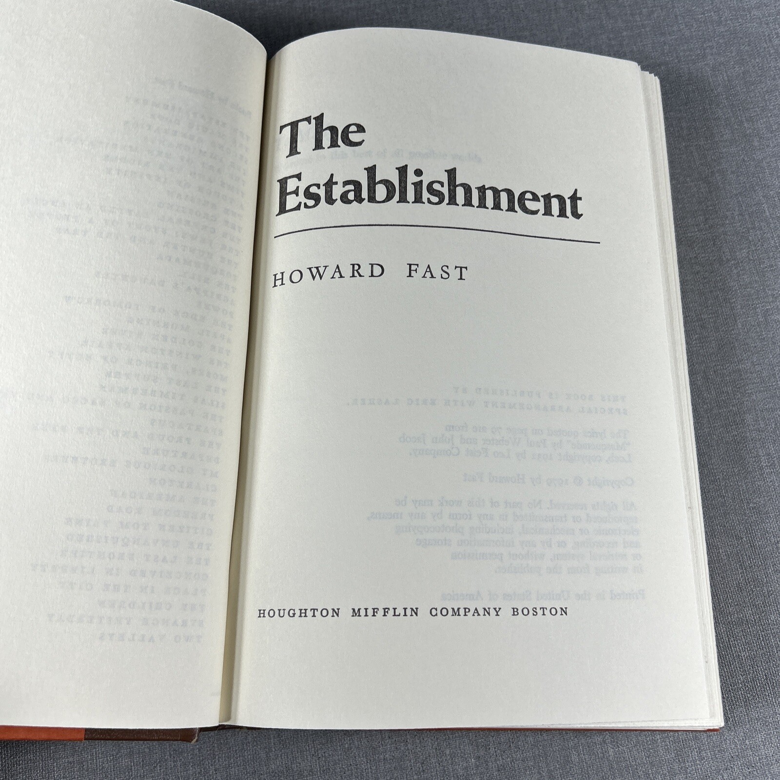 Howard Fast Establishment & The Unvanquished 1942 Vintage 2 Book Lot