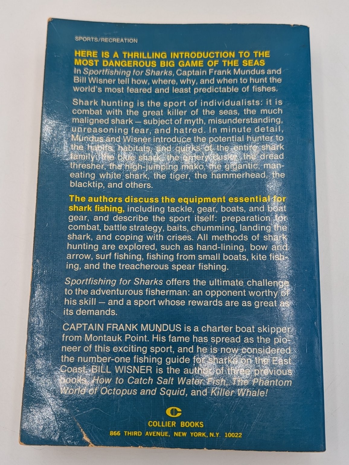 Sportfishing for Sharks Mundus Wisner 1976 Paperback Fishing Marine Life