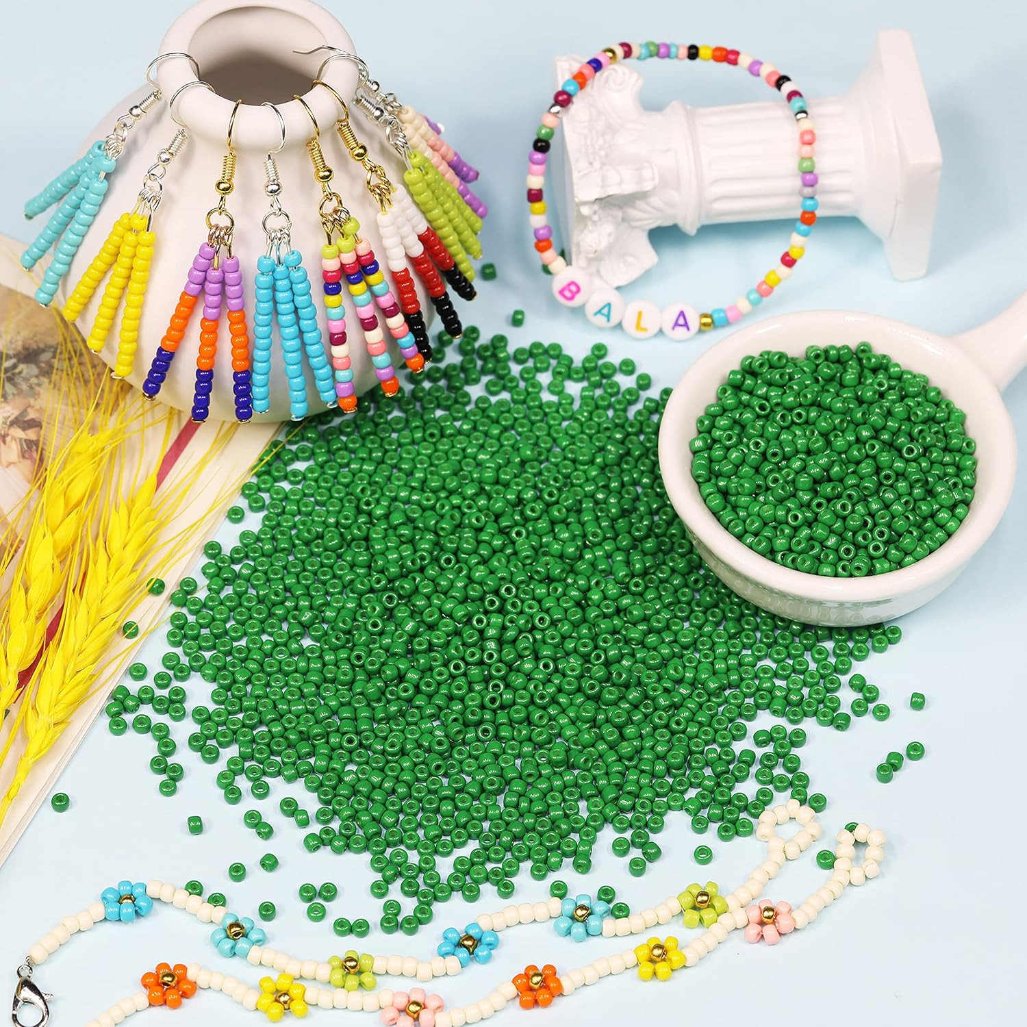 Dark Green Color 3Mm Seed Beads about 3600Pcs/100Grams in Bag, 8/0 Glass Craft B