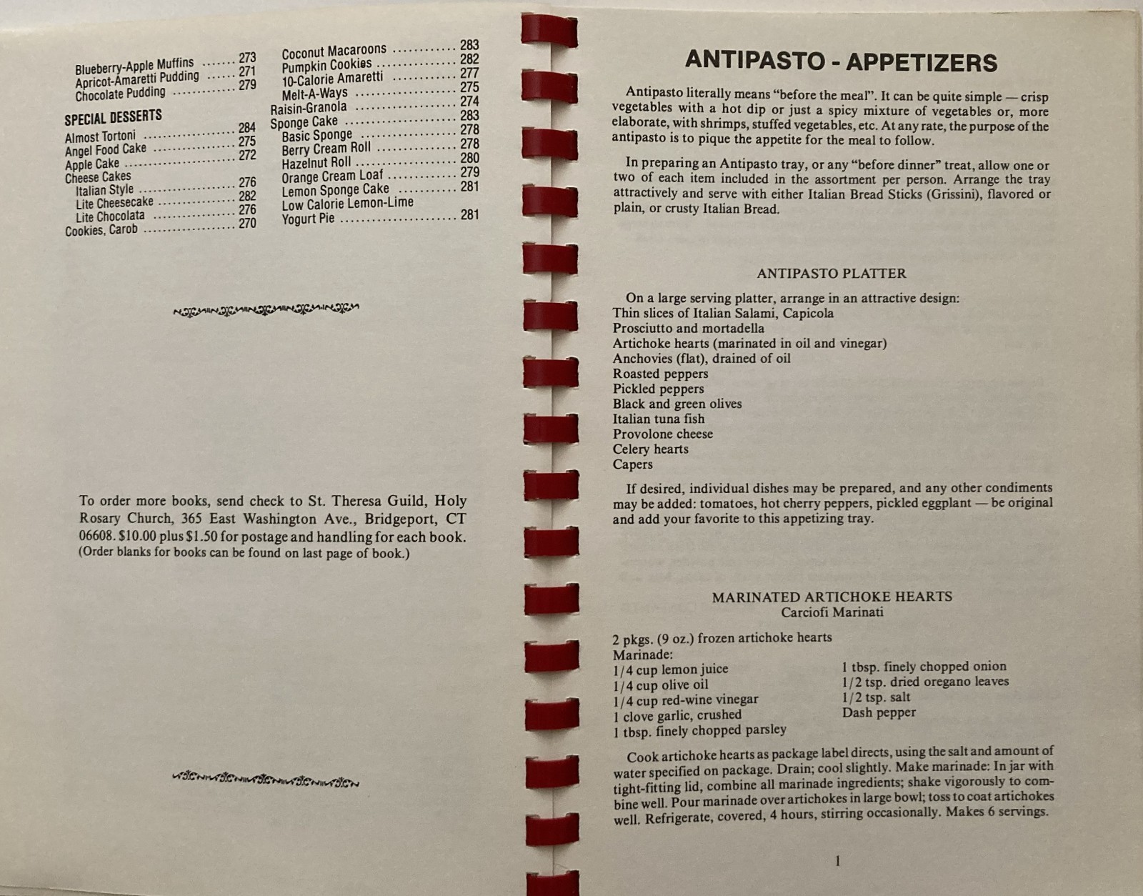 VTG Italian Cookbook St Theresa Guild Holy Rosary Church Bridgeport CT 1986