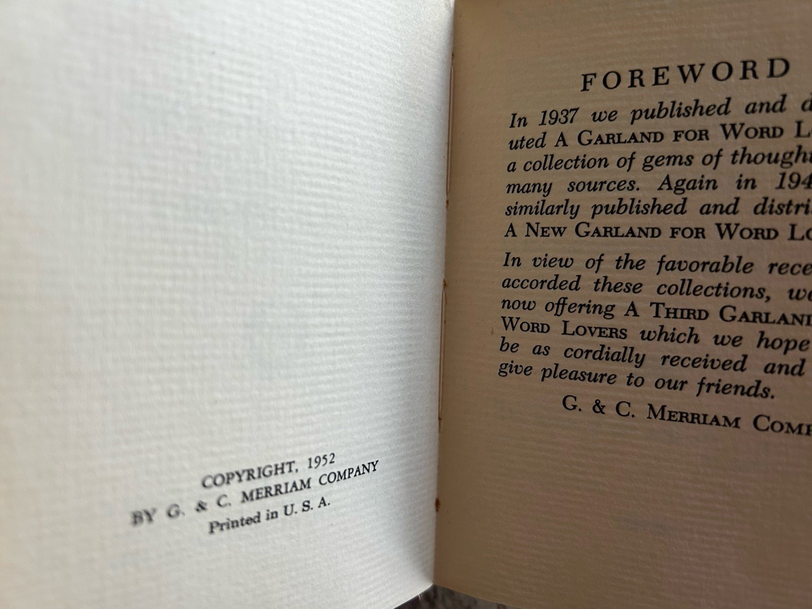 A Third Garland For Word Lovers miniature hardcover 1952