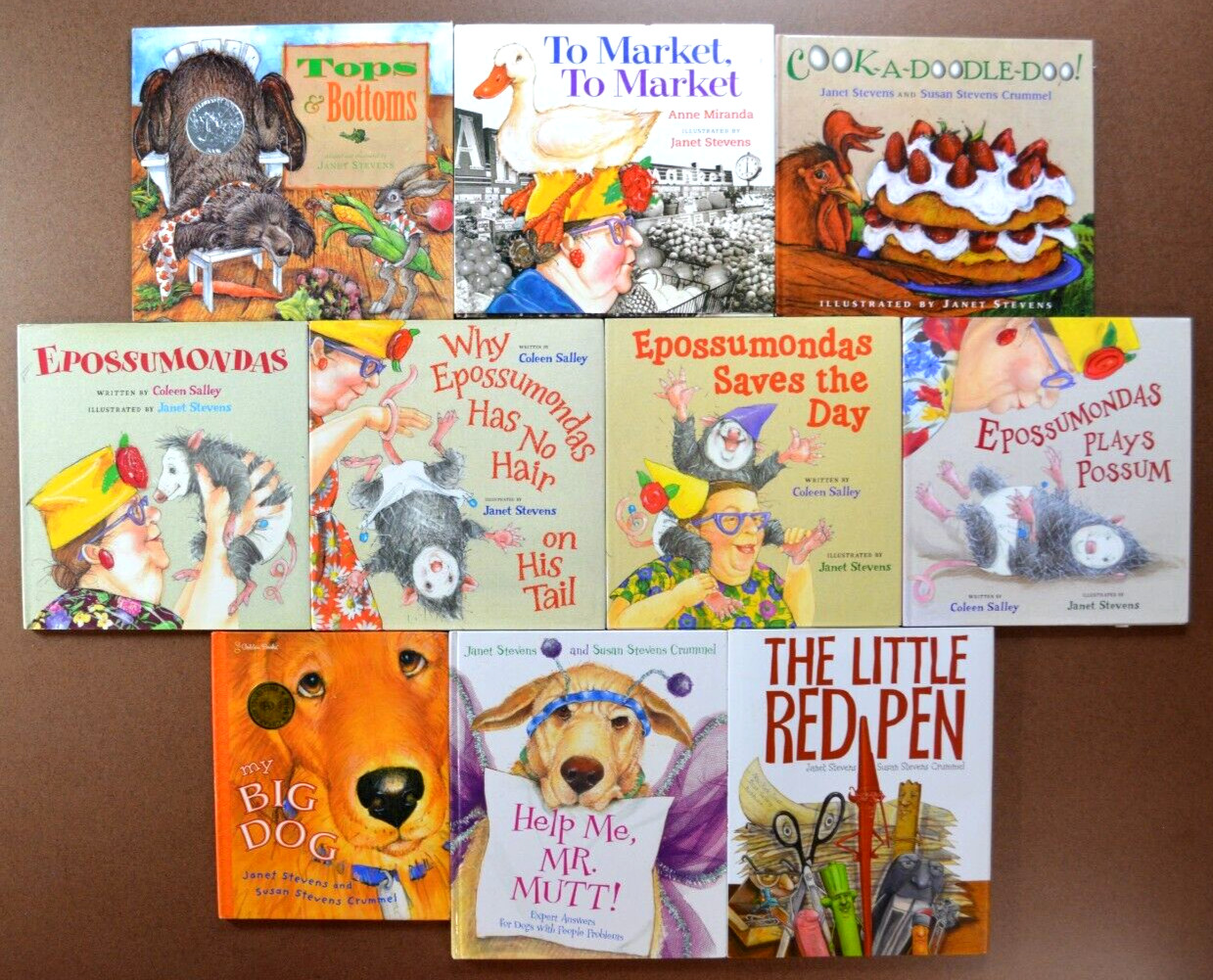 Lot of 10 Janet Stevens Picture Books Tops & Bottoms Market Epossumondas S1