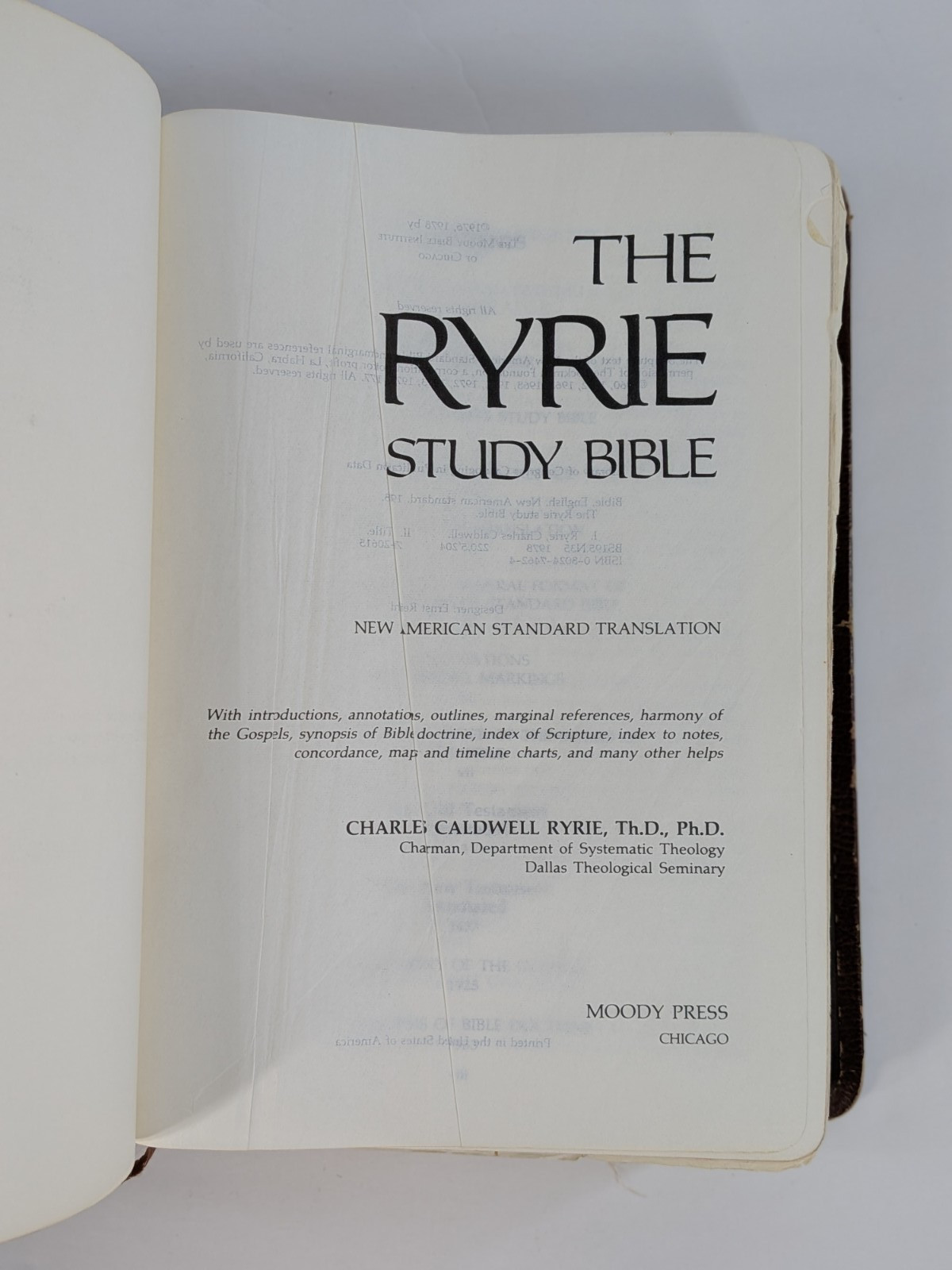BISON GRAIN!✝️Vntg Ryrie Study Bible NASB 1978 Red Letter Moody Press Tab Index