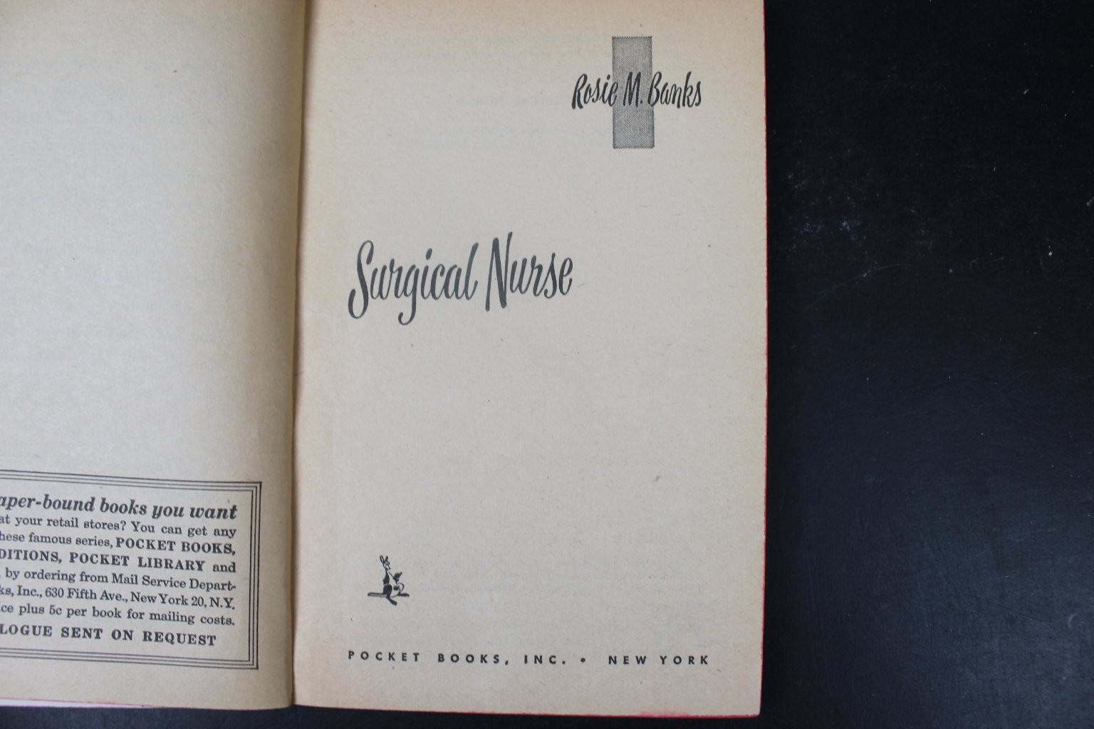 Surgical Nurse Rosie M. Banks 1959 1st Printing Romance Medical Pocket Book PB