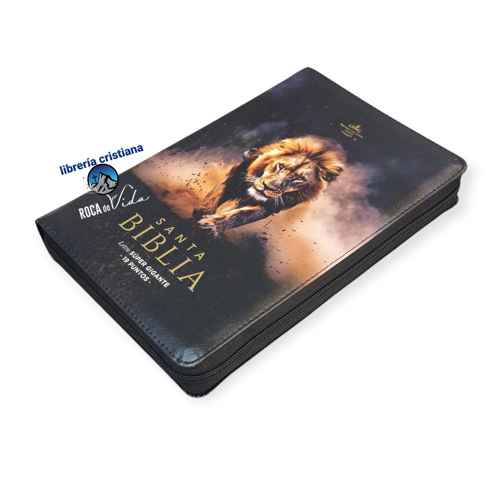 Biblia Letra Súper Gigante 19 punto RV1960 negro león De La Tribu Juda Cierre