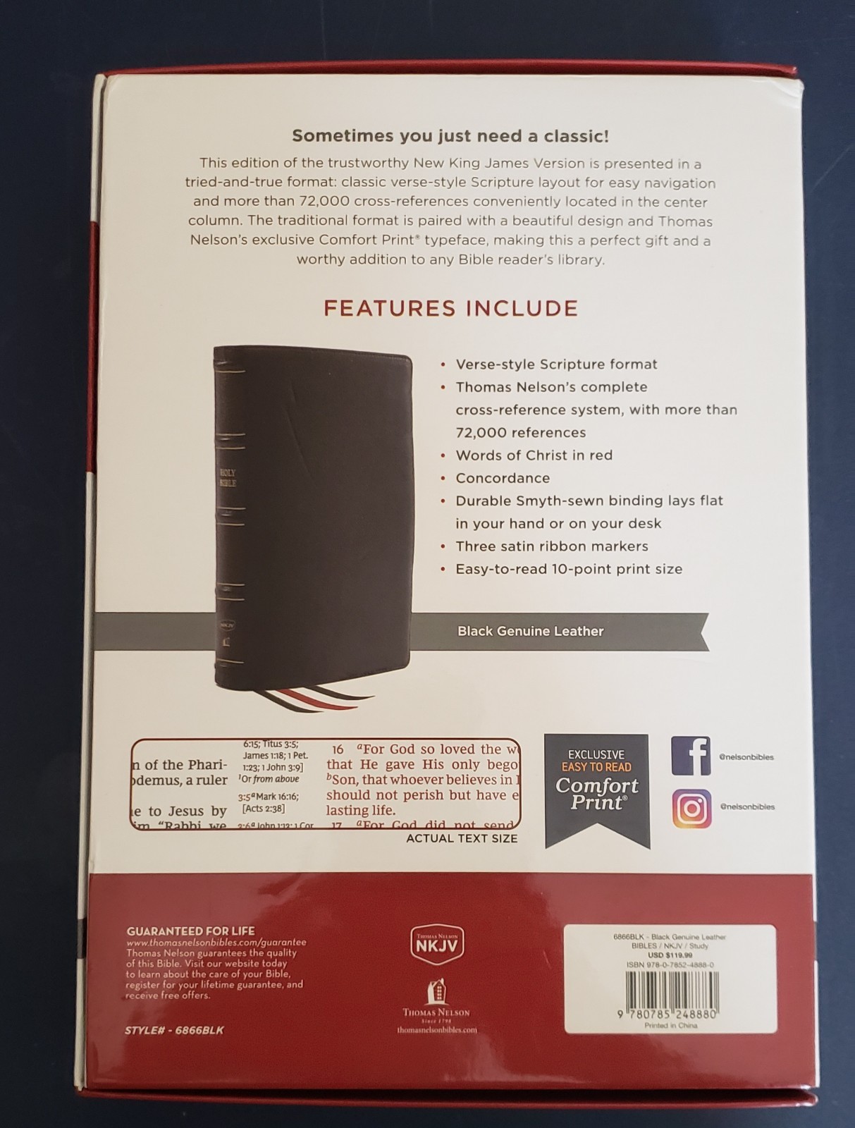 NKJV, Center-Column Reference Bible ~Retail 119.99~ Black Genuine Leather
