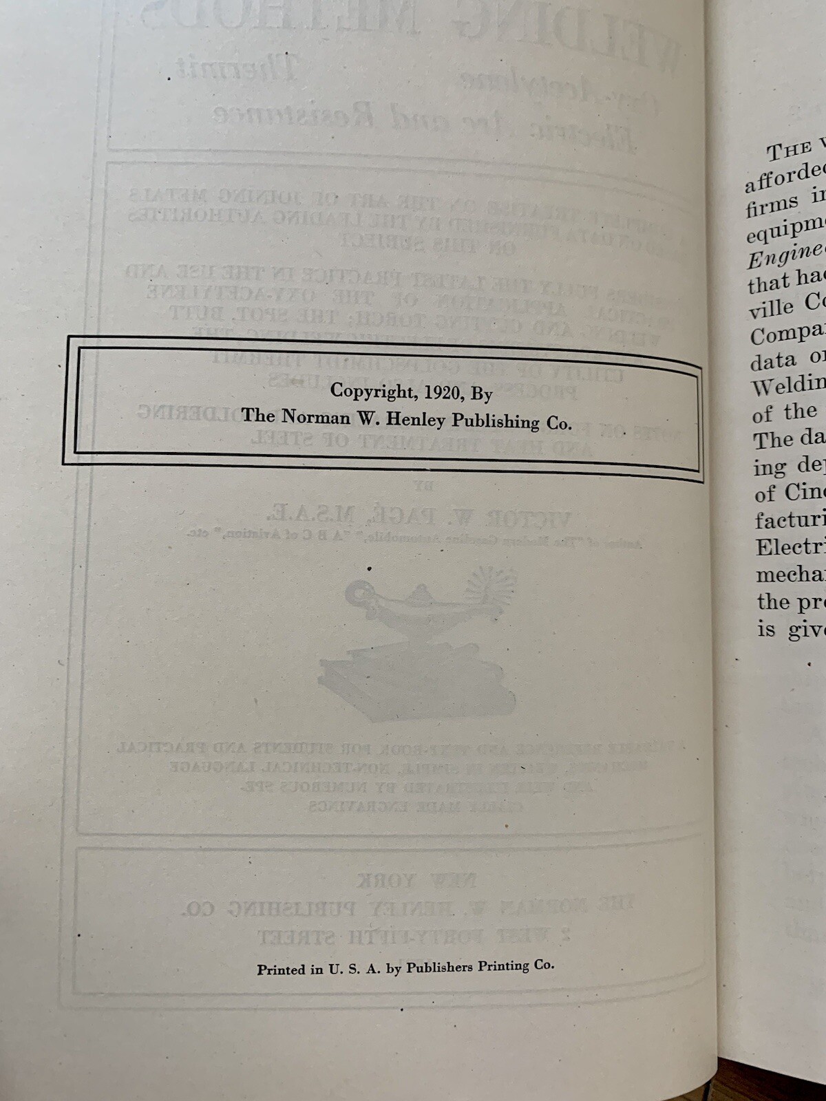 MODERN WELDING METHODS Victor W. Page 1921 Hardcover Book Dust Wrapper 292 pg VG