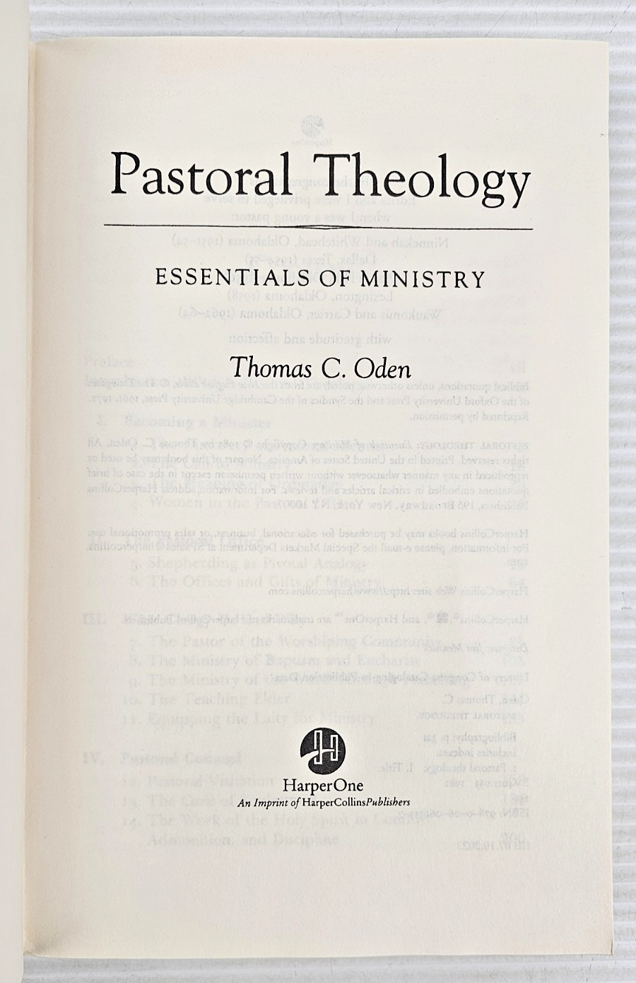 Pastoral Theology Essentials Of Ministry Thomas C. Oden 1983 VTG