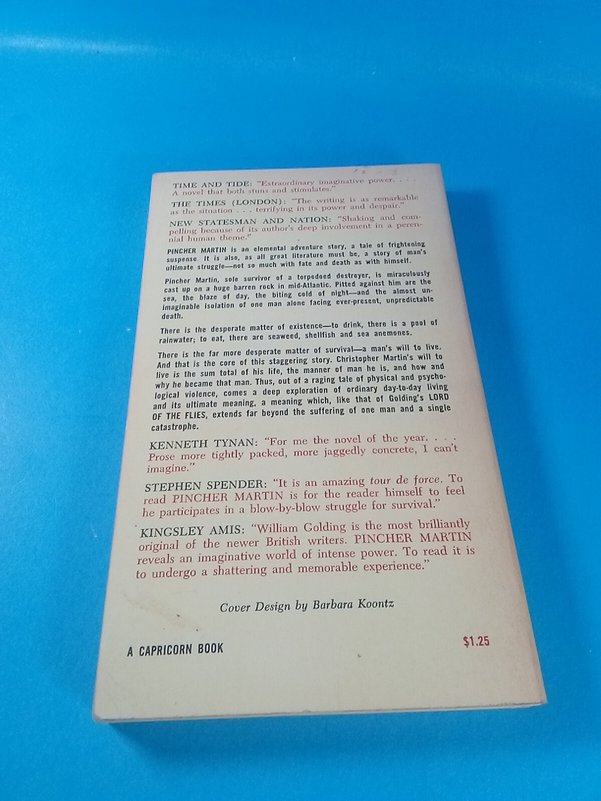 Pincher Martin by William Golding Capricorn Books 1956