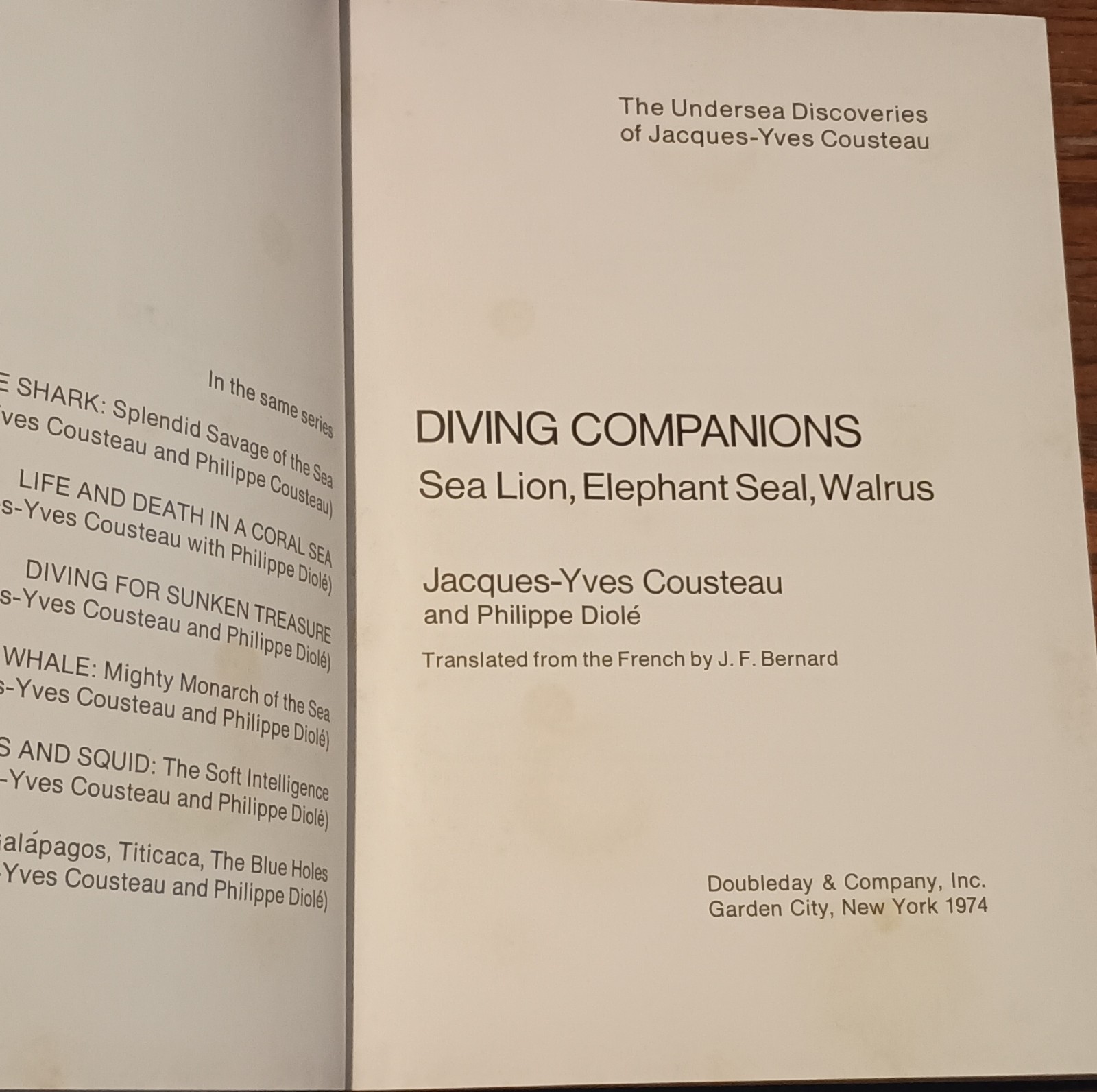 Jacques-Yves Cousteau Diving Companions First Edition Hardcover 1974 Illus
