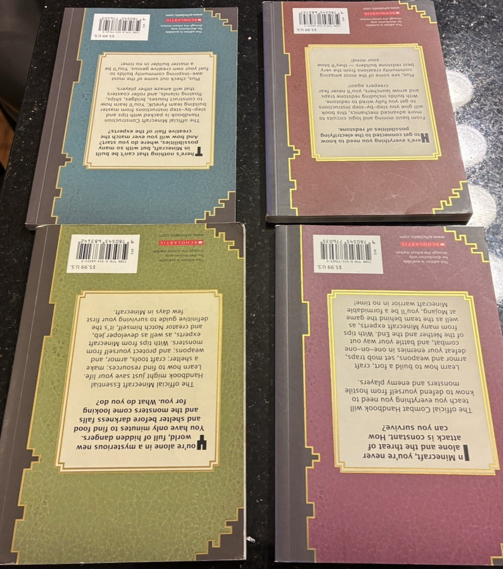 Minecraft Mojang Handbook Set of 4 Paperback Combat/Redstone/Essential/Construct
