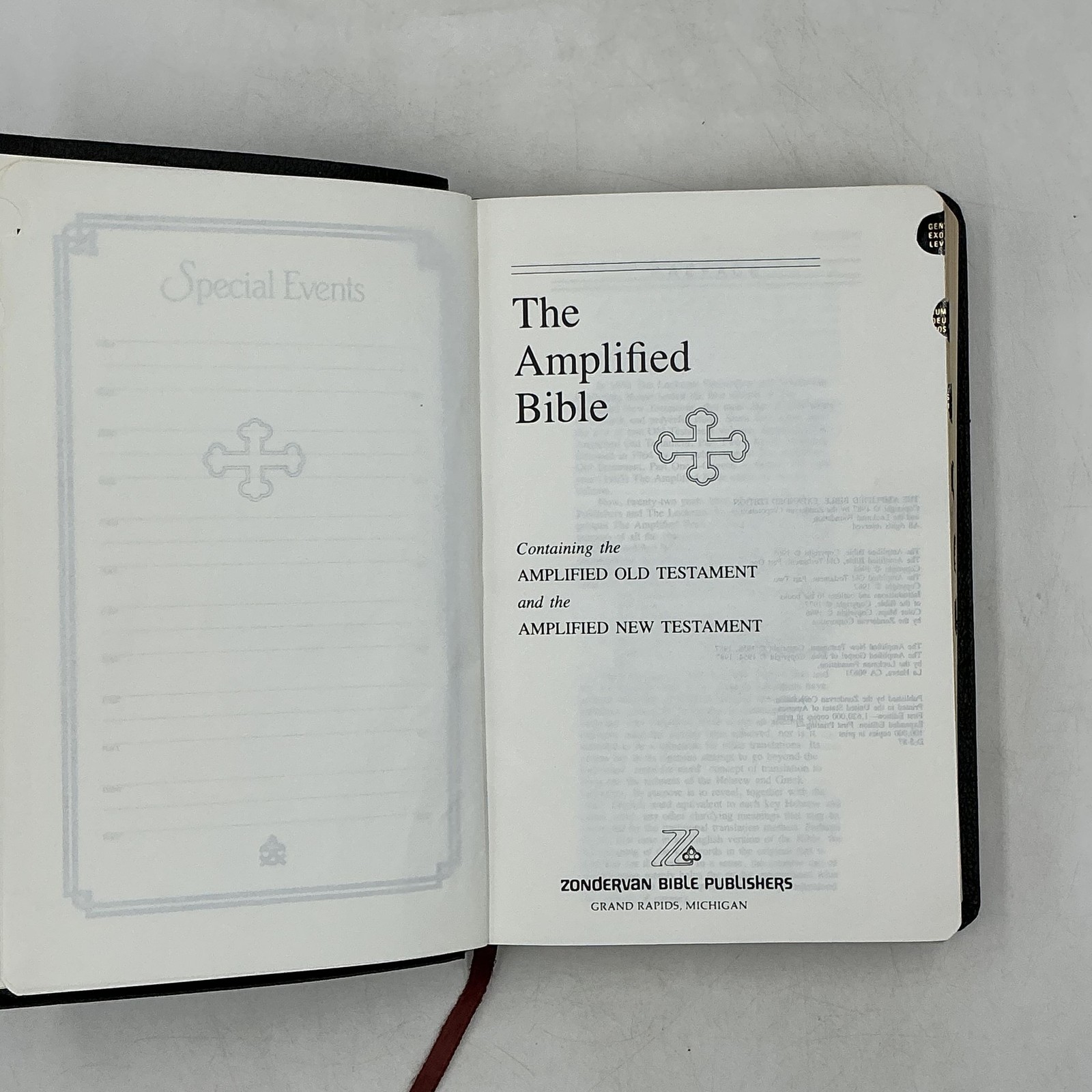THE AMPLIFIED BIBLE EXPANDED EDITION ZONDERVAN BLACK BONDED LEATHER 1987 Indexed