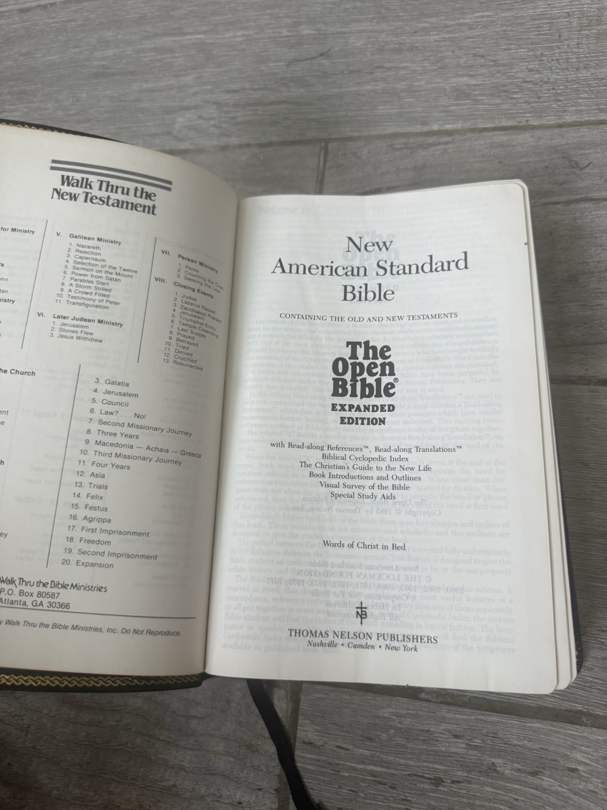 ✝️ NASB Open Bible Expanded Edition Walk Thru The Bible Leather Red Letter 1985