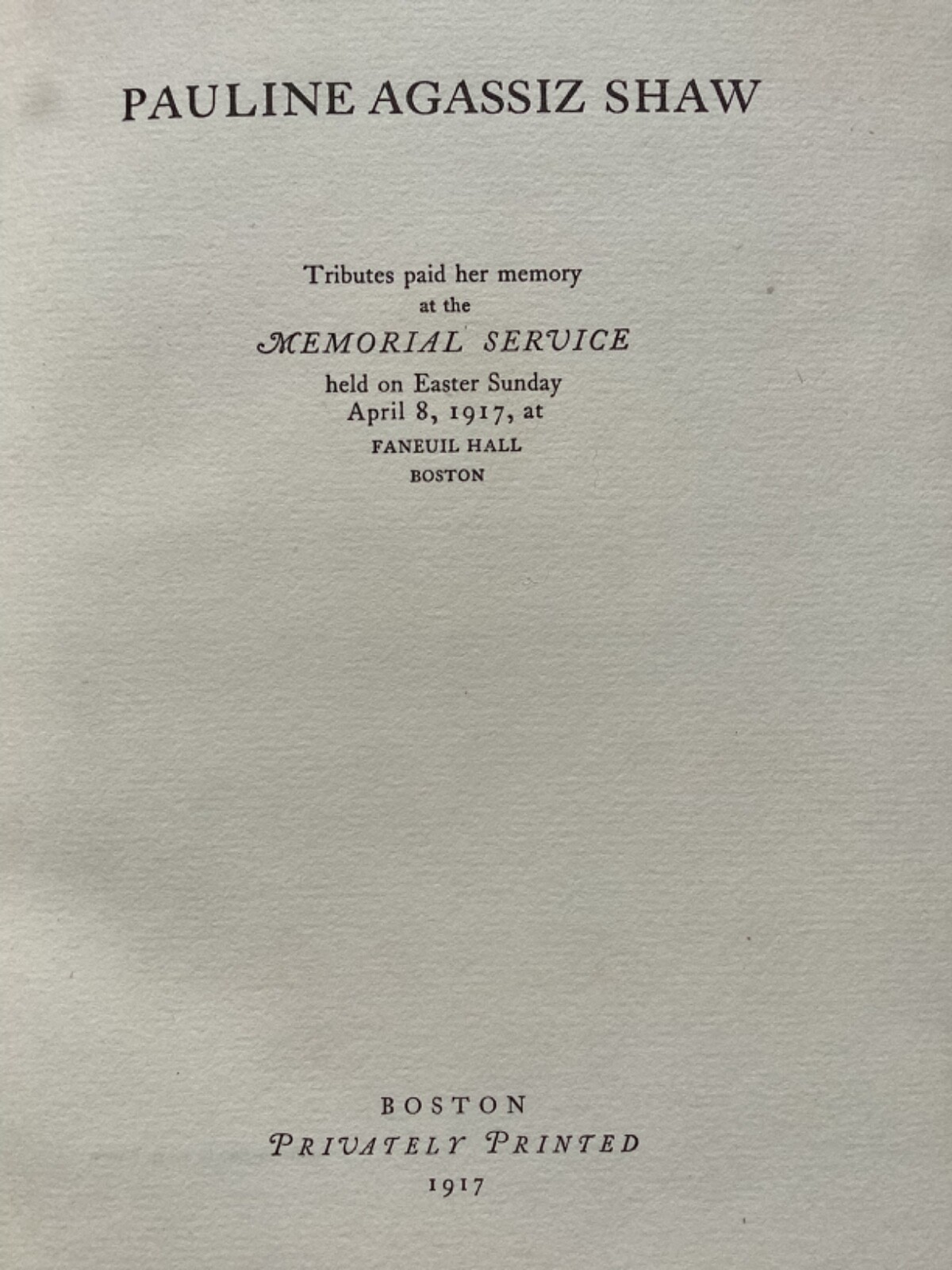 Original 1917 Pauline Agassiz Shaw Boston MA education philanthropy suffrage