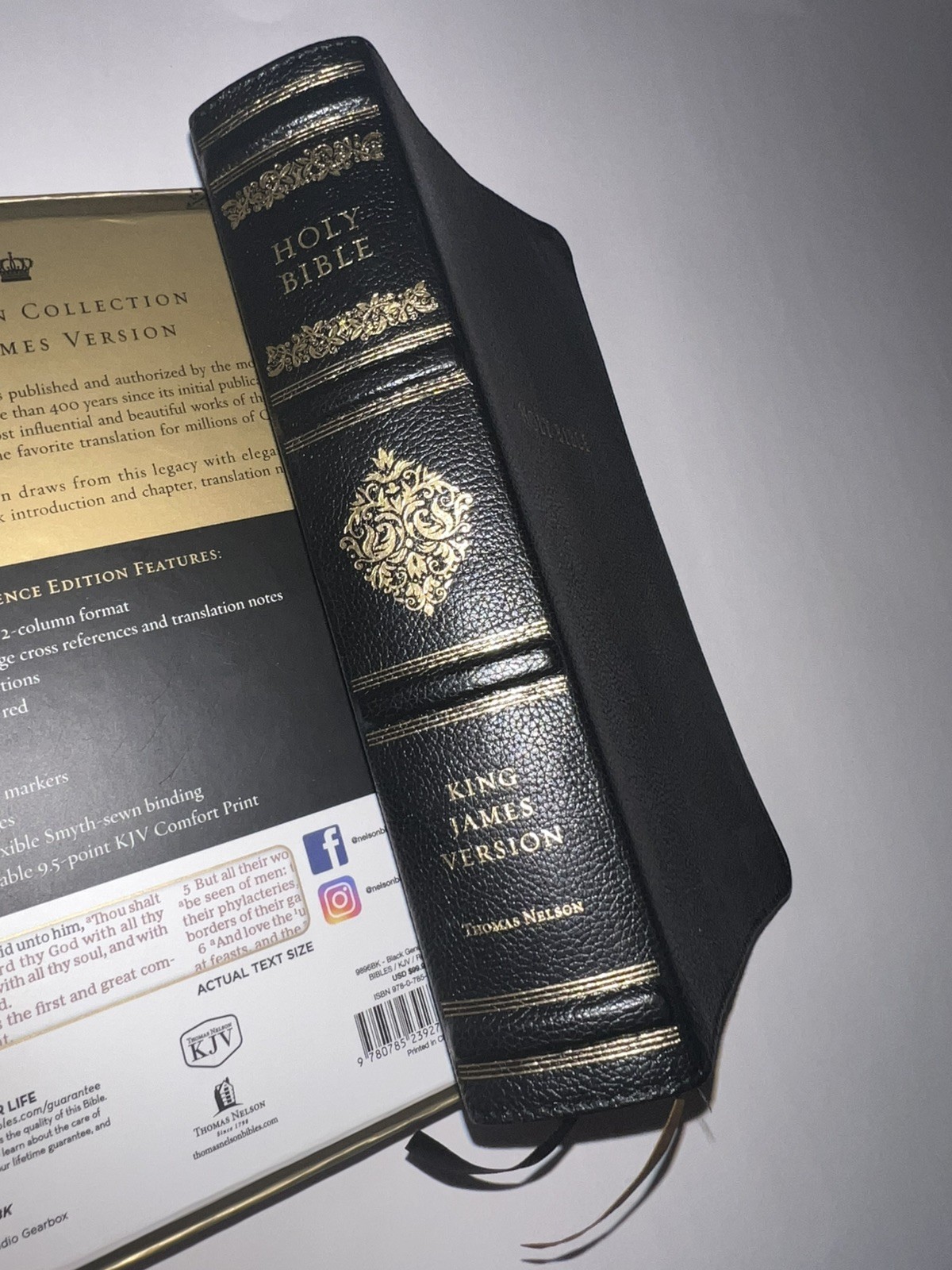 KJV Holy Bible Personal Size Sovereign Collection Black Leather by Thomas Nelson