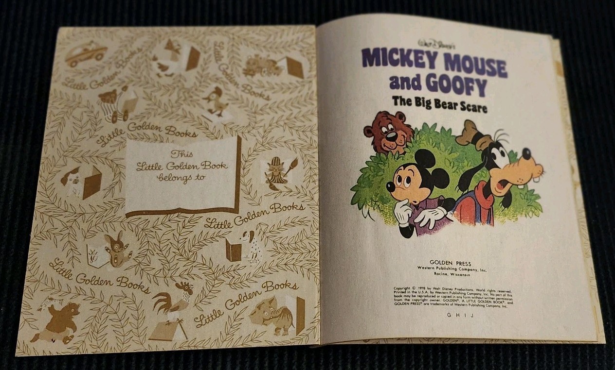 Walt Disney’s Mickey Mouse and Goofy: The Big Bear Scare Little Golden Book 1978