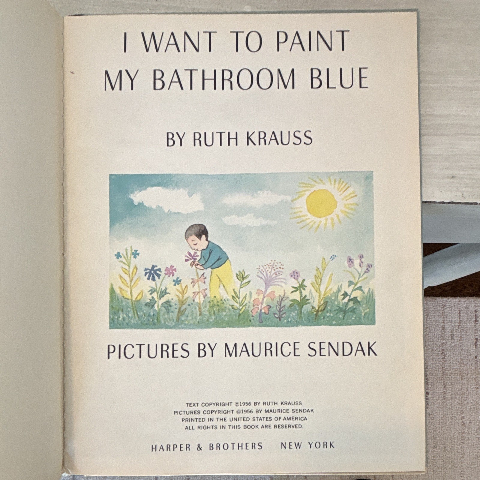 Ruth Krauss I Want to Paint My Bathroom Blue ~ Maurice Sendak HC 1957 1st No DJ.