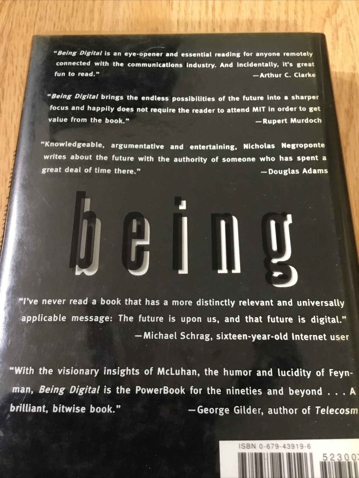 Being Digital by Nicholas Negroponte 1995 Hardcover Tough Plastic Sleeve