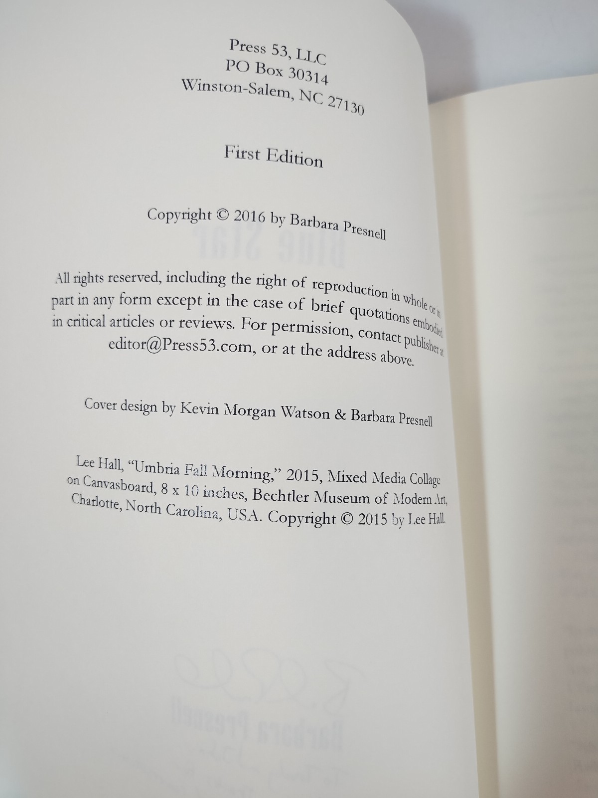 Blue Star by Barbara Presnell – First Edition Autographed 2016 *Author Signed*