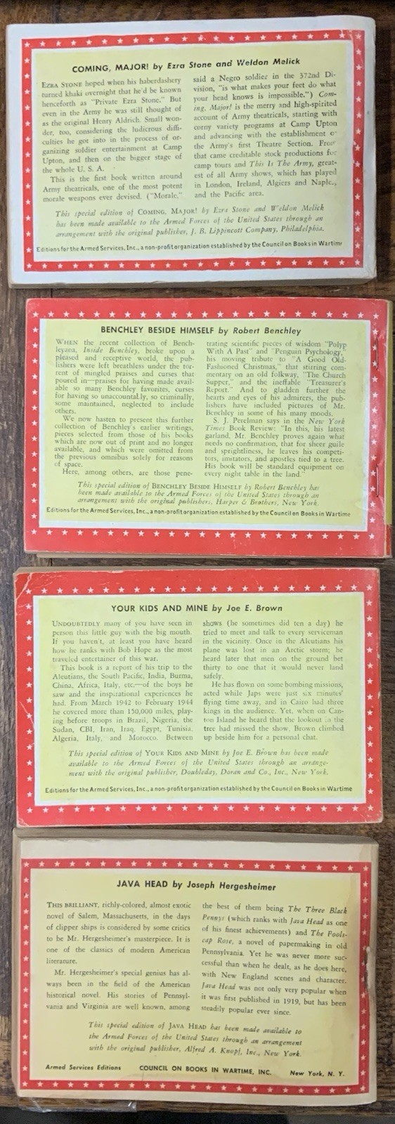 ARMED SERVICES EDITION Books, Lot of 4, WW II ERA, Misc. Authors
