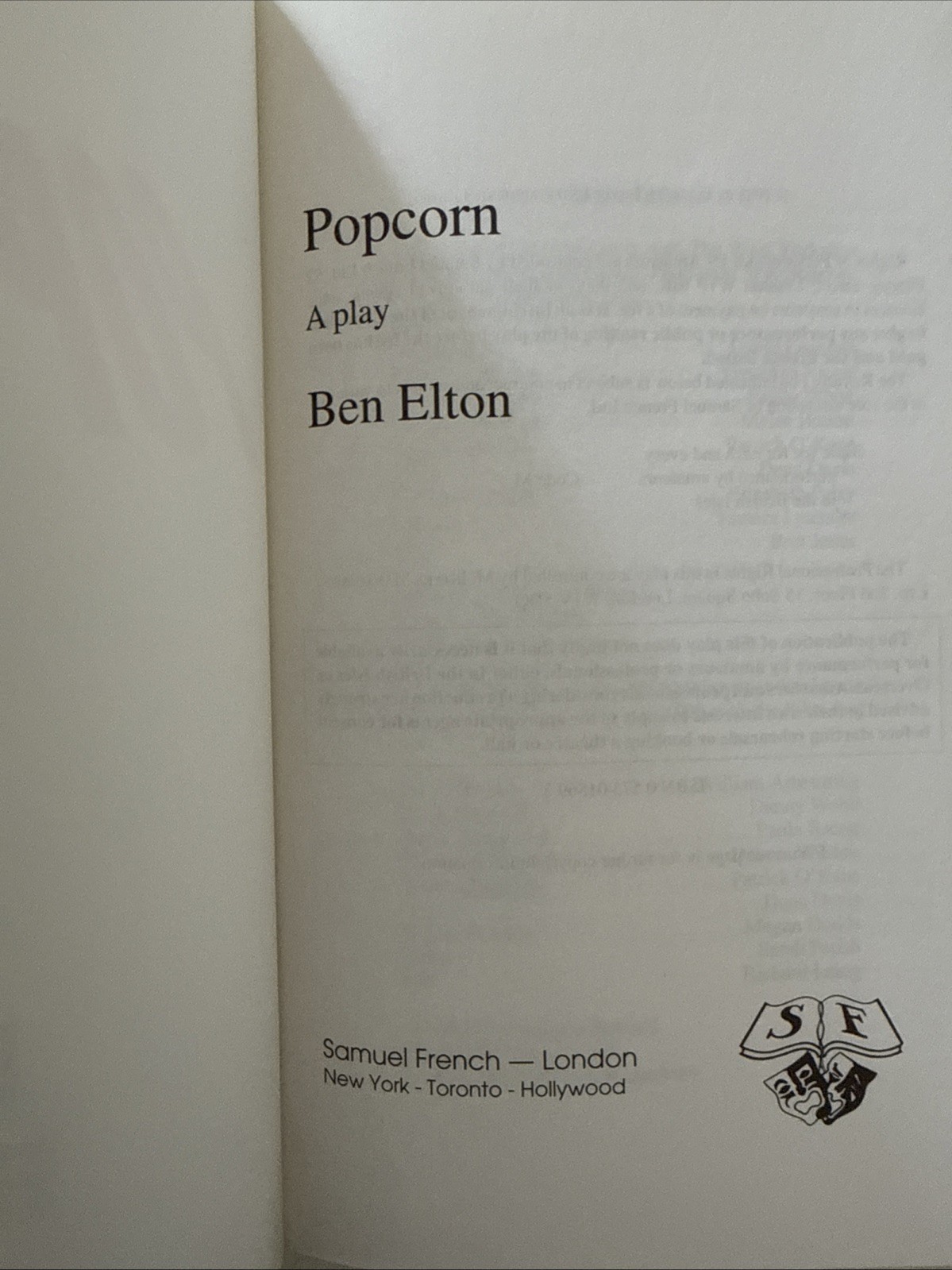 POPCORN (ACTING EDITION) By Ben Elton *Excellent Condition* ✨Free Shipping ✨