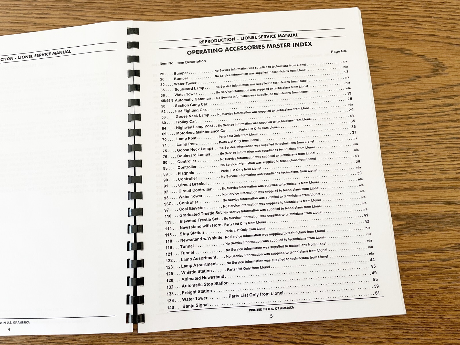 Lionel – Reproduction Factory Service Manual – Operating Accessories – 1946-1966