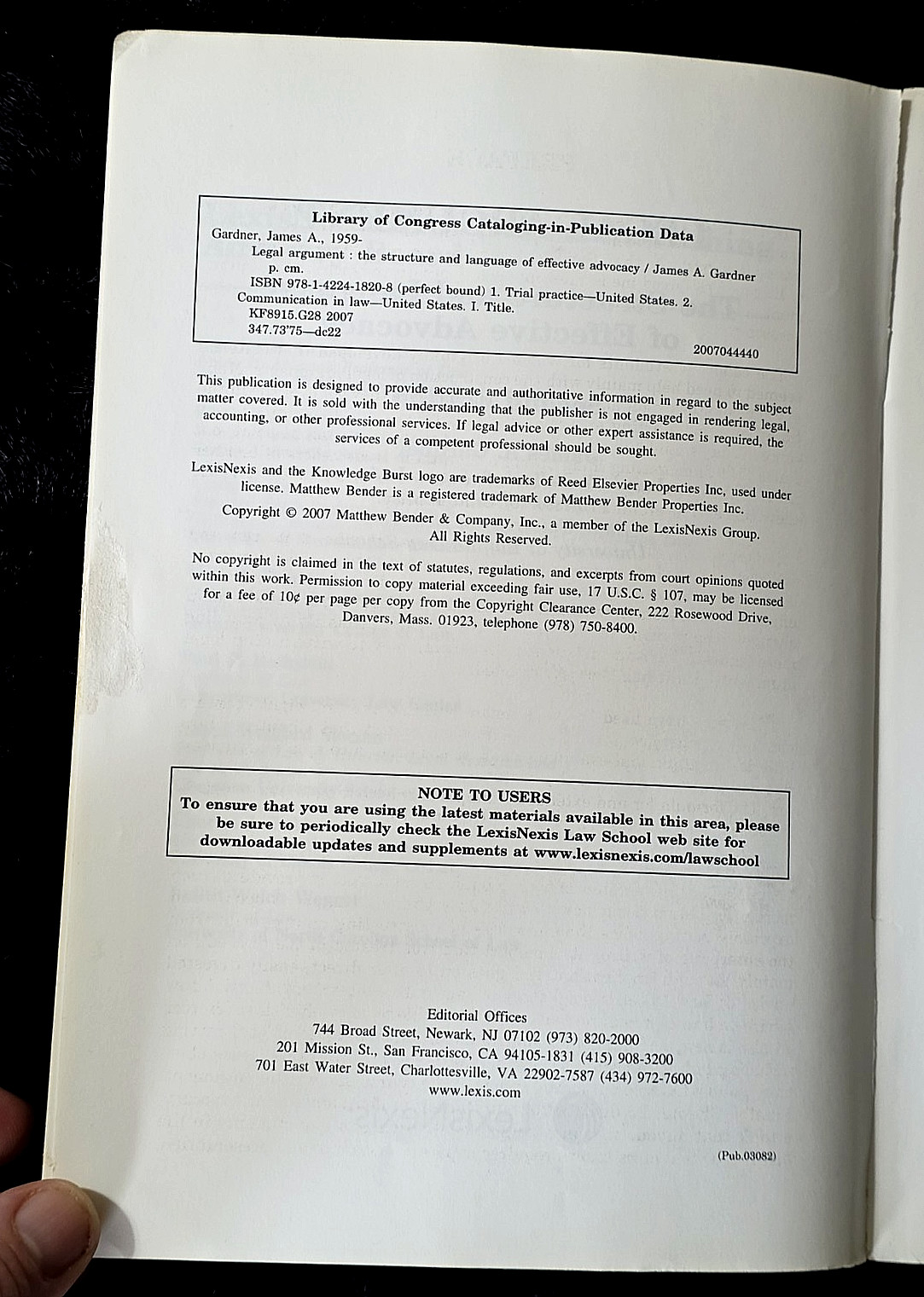 Legal Argument: The Structure and Language of Effective Advocacy~ James Gardner