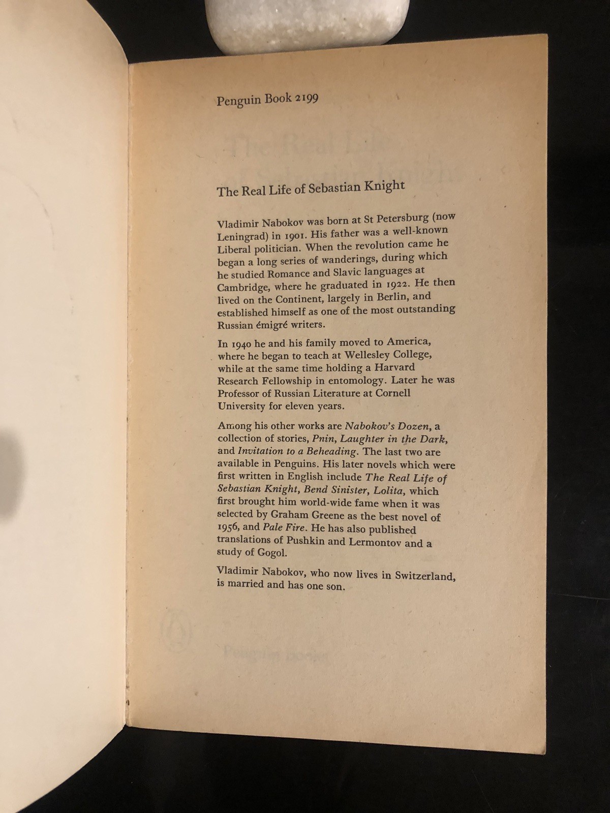 Vladimir Nabokov The Real Life Of Sebastian Knight Penguin UK 1964 First Ed. VG