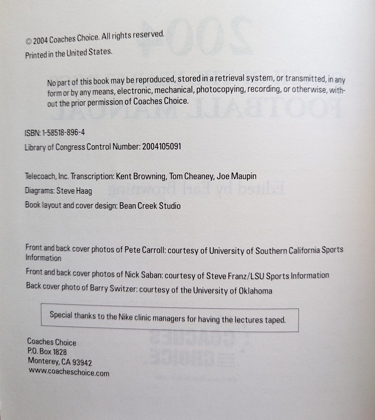 2004 Coach of the Year Clinics Football Manual Coaching Book
