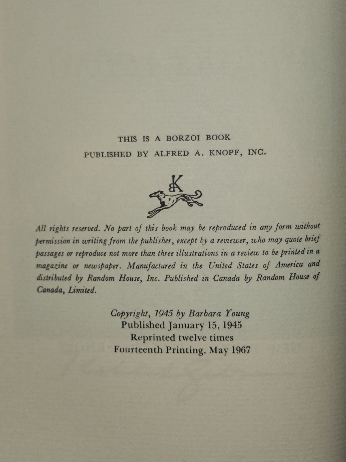This Man from Lebanon: Barbara Young. Borzoi Book. 14th Printing. 1967