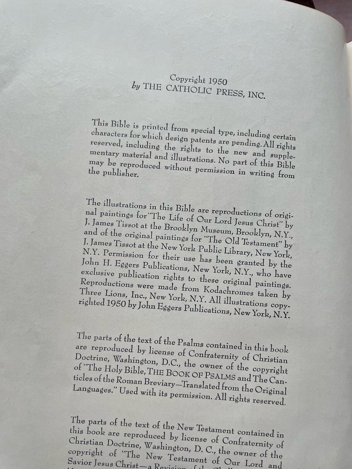 The Catholic Press Family Edition of the Holy Bible 1950 John P O’Connell Ex Vnt