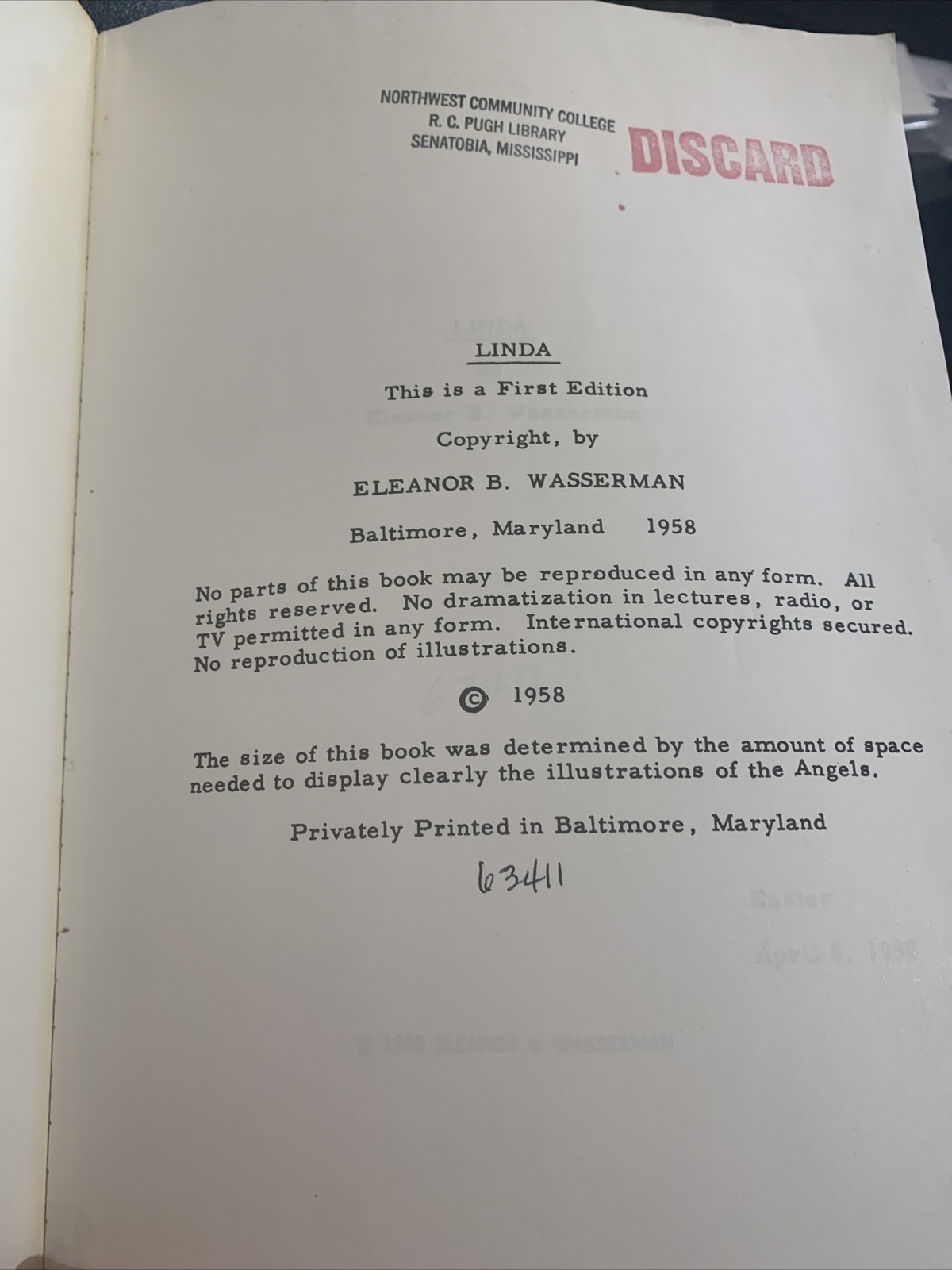 Linda By Eleanor B. Wasserman 1958 First Edition True Story