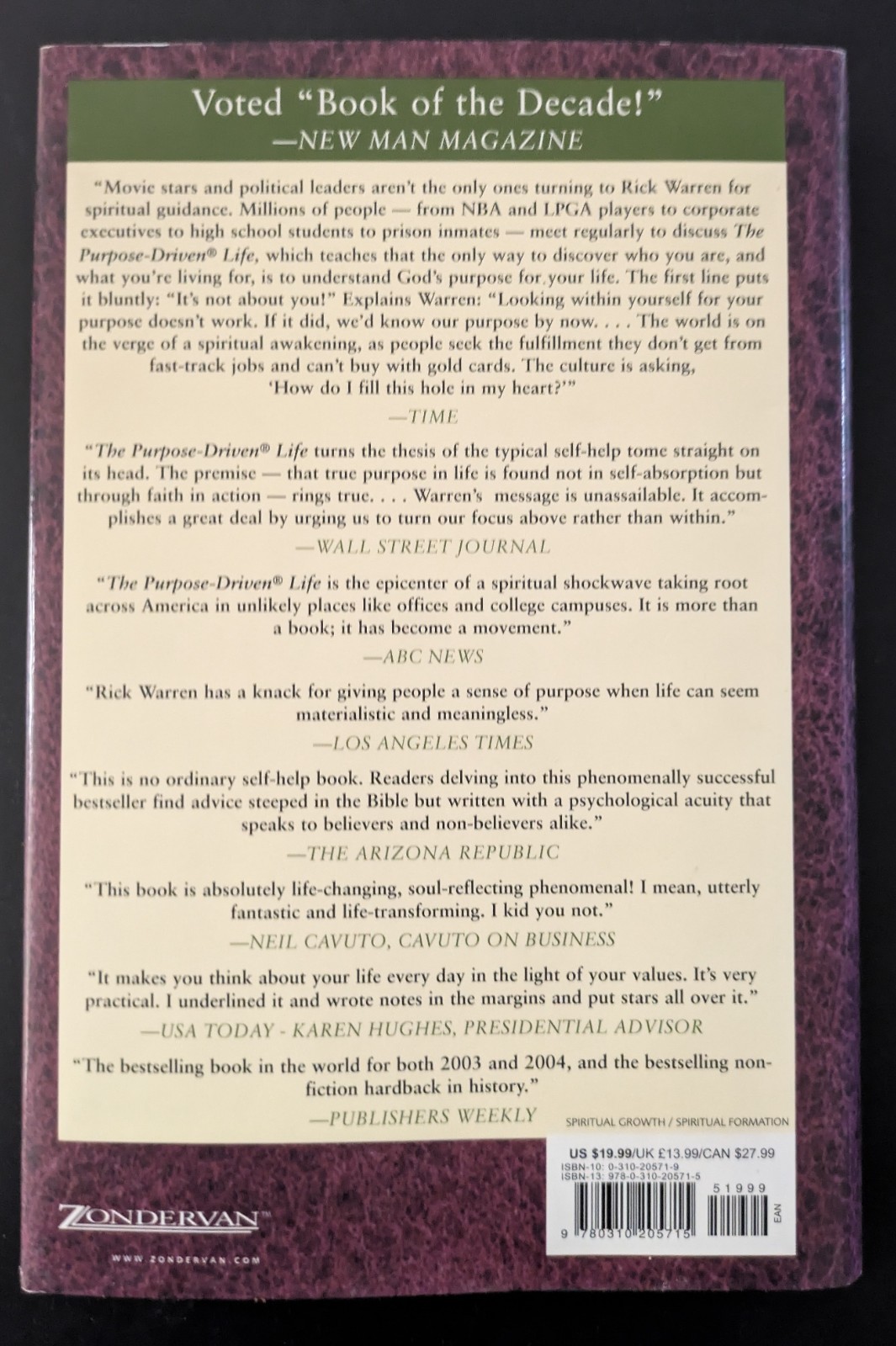 THE PURPOSE DRIVEN LIFE What on Earth Am I Here For? RICK WARREN HC/DJ Guidance