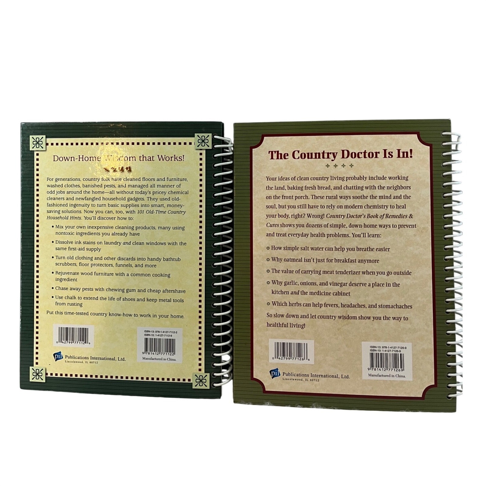 PIL Country Household Hints & Remedies Book Set 2pc Green Excellent Spiral Bound