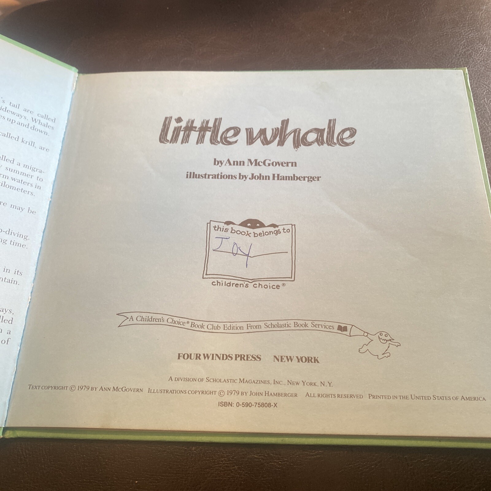 Little Whale. By Ann McGovern. 1979 HC Edition