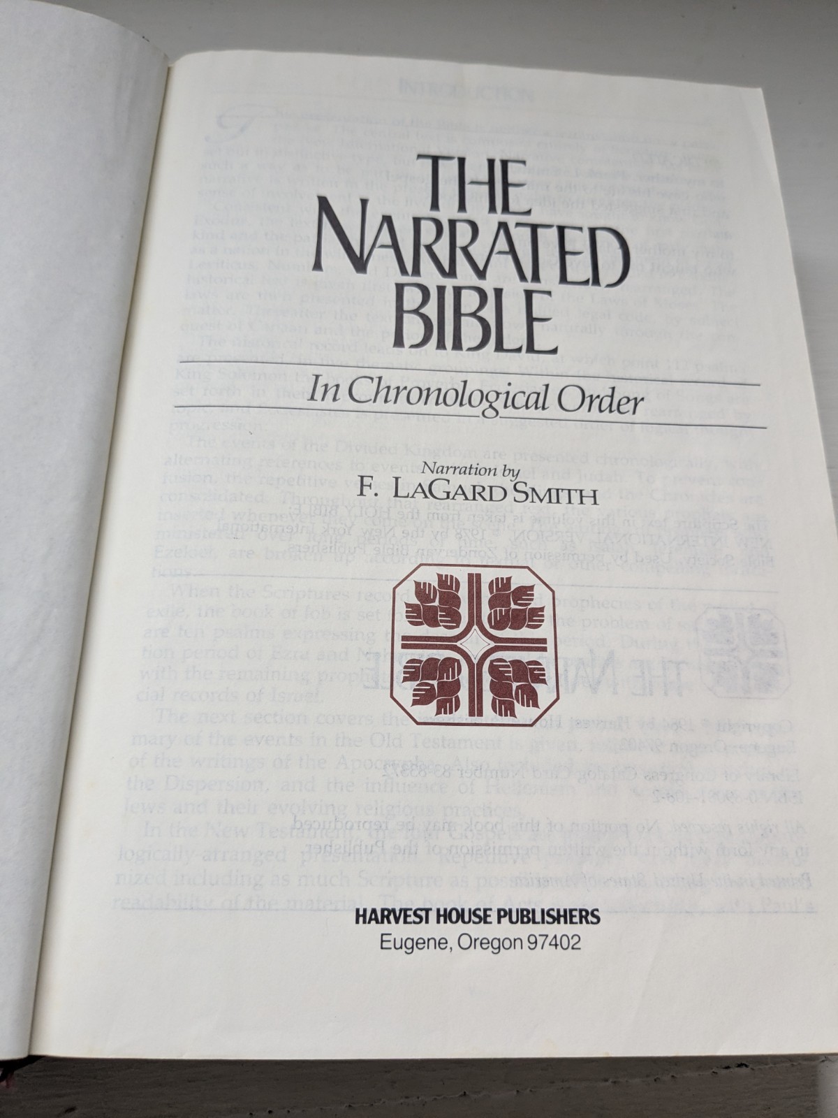 The Narrated Bible In Chronological Order NIV Narration by F. LaGard Smith 1984