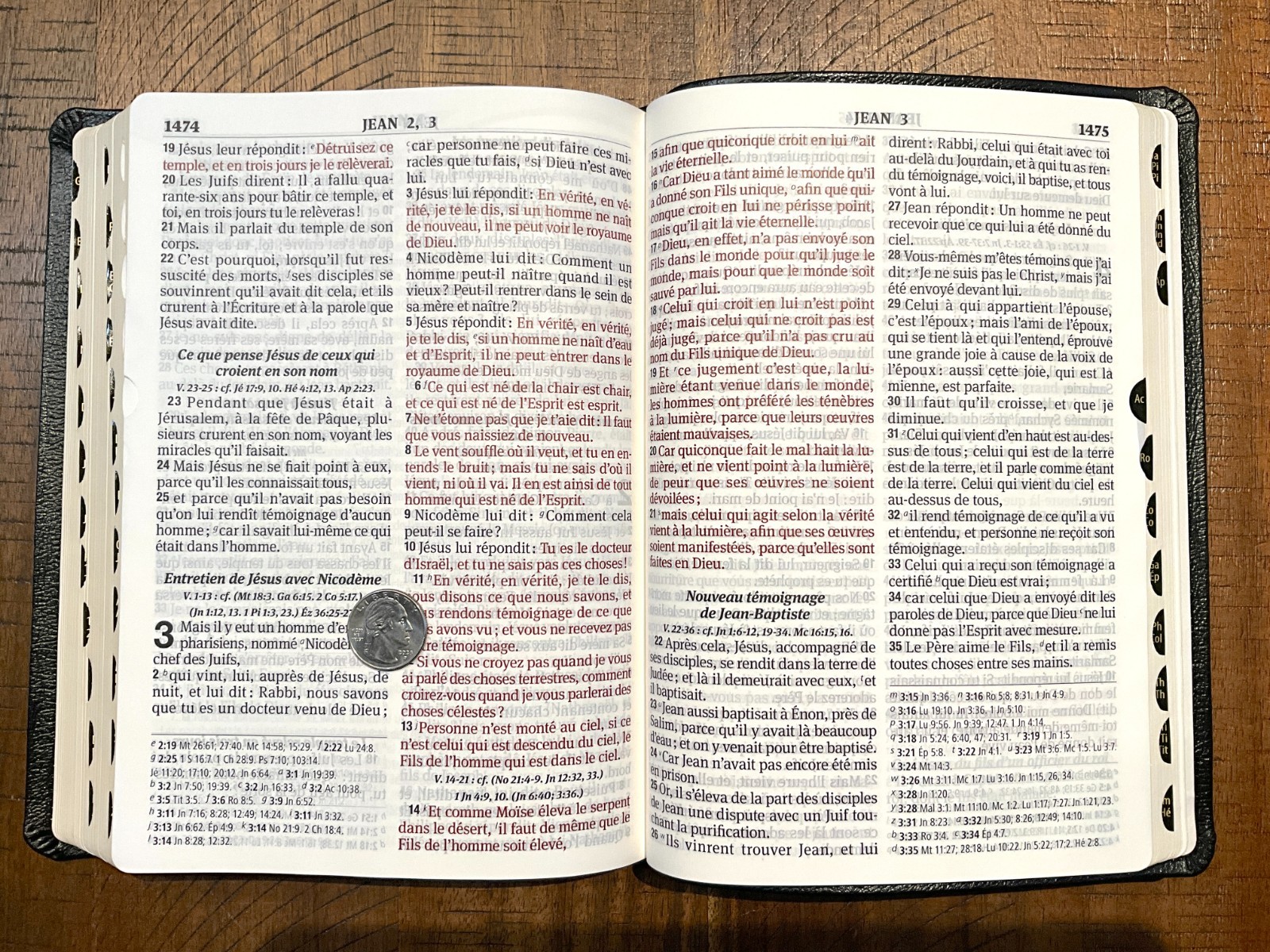 French Bible LARGE PRINT, Segond 1910 Bonded Leather Thumb Index, Red Letter