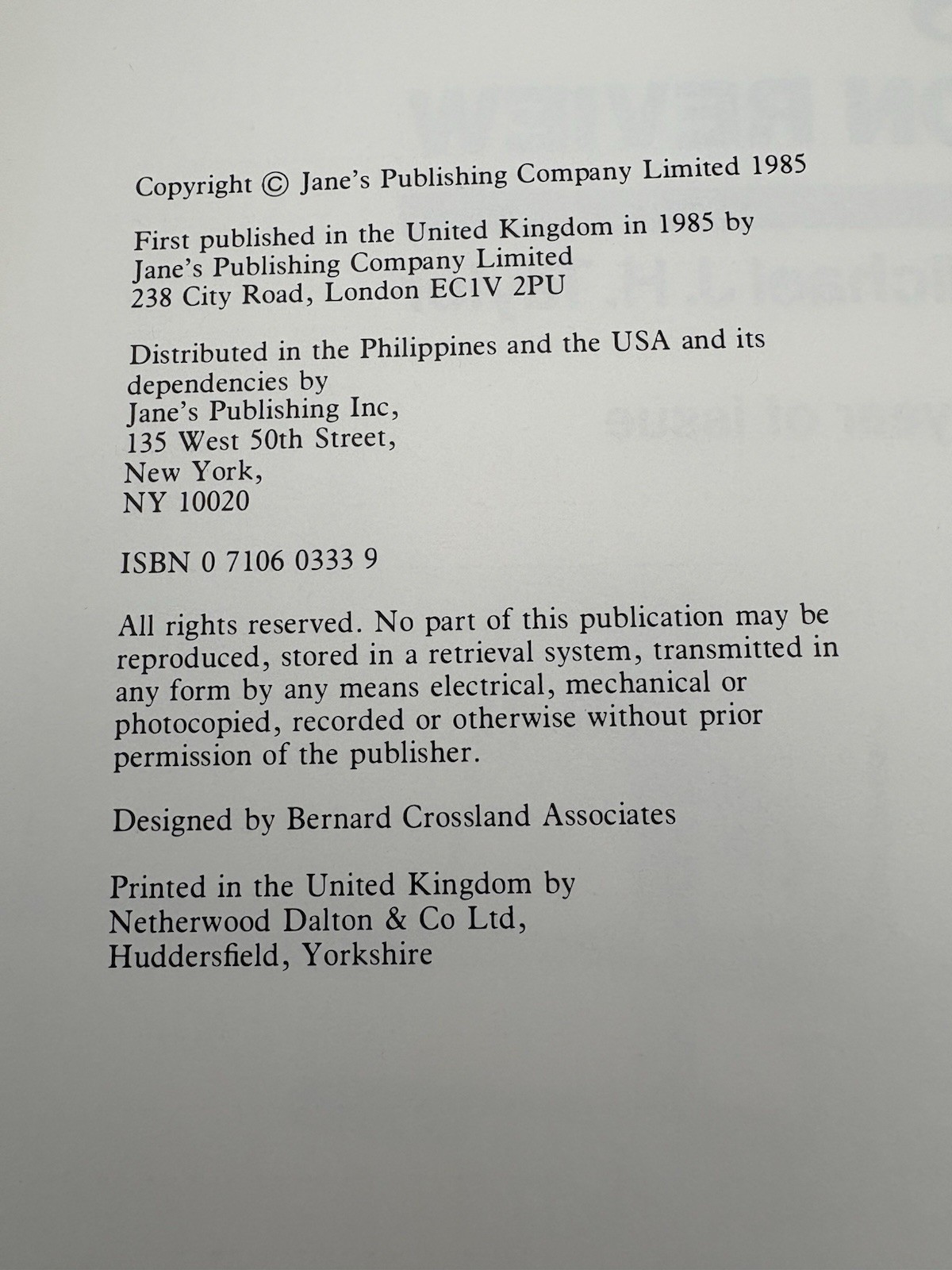 JANE’S AVIATION REVIEW edited by Michael Taylor 1985