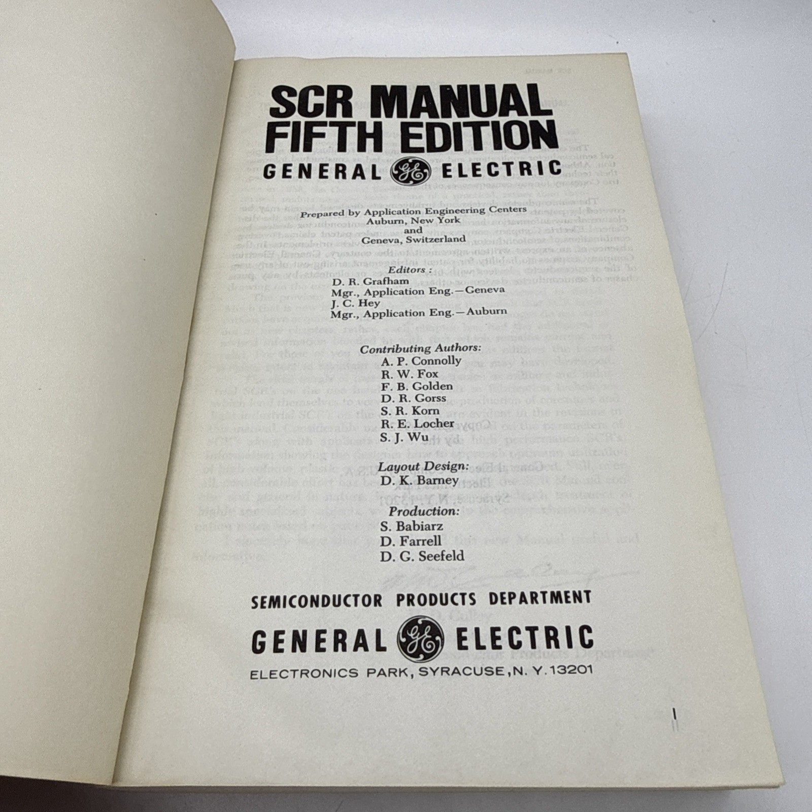 SCR Manual Including Triarcs & Thyristora 5th Ed General Electric Company 1982