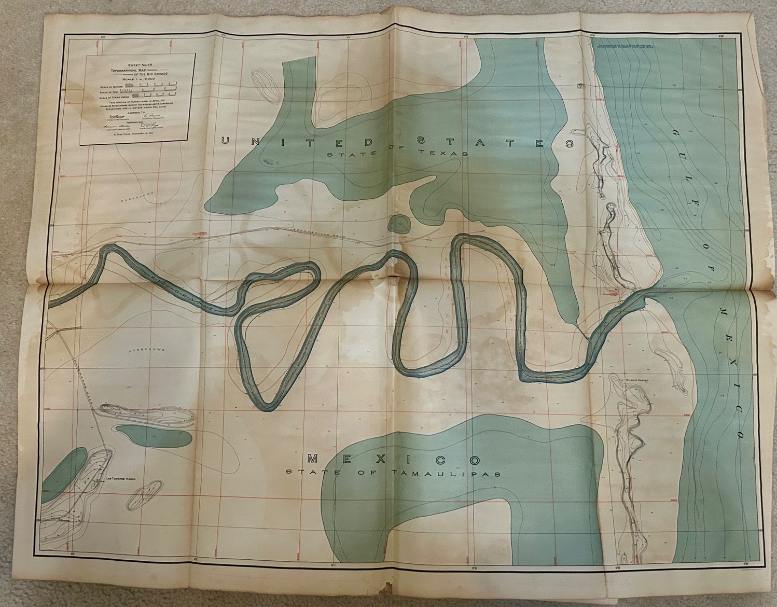 1911 Rio Grande Topographical Map – Roma to the Gulf of Mexico (America)
