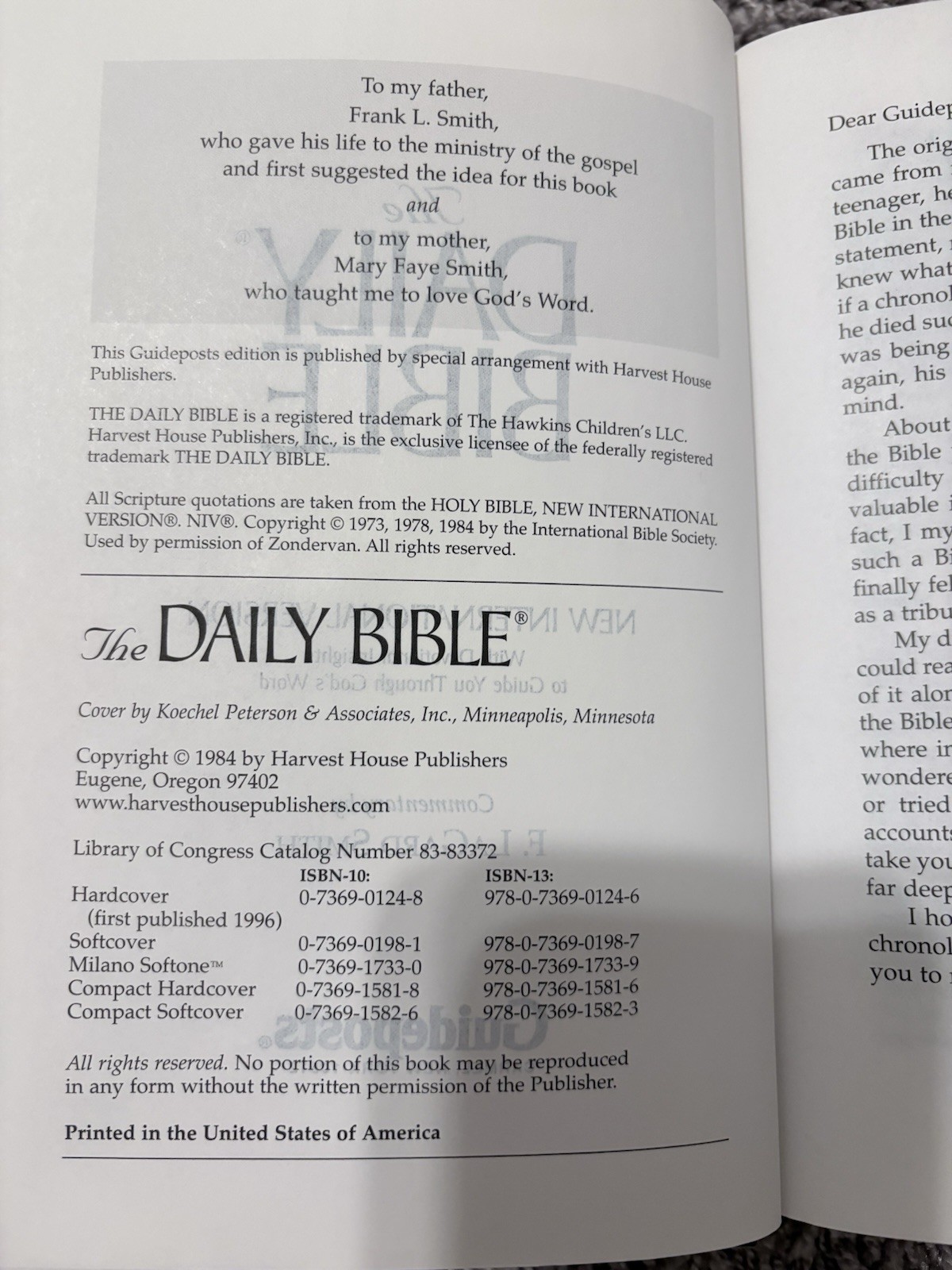 F. Lagard Smith The Daily Bible NIV In Chronological Order Hardcover